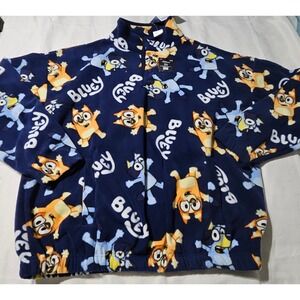Bluey Bingo Navy Blue Fleece Quarter Snap Pullover Jacket Mens Medium NWT